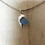Silver tone blue cats eye dolphin pendant necklace Photo 3