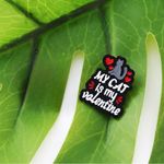 Adorable Sweet Cat Theme My Cat Is My Valentine Design Exquisite Alloy Lapel Pin Black Photo 3
