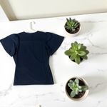 Michael Kors‎ Women's Midnight Blue Wrap Flutter Sleeve Top Photo 3