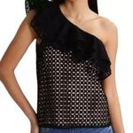 J.Crew  Size 10 Black Nude One-Shoulder Eyelet Ruffle Top Shirt Blouse Photo 0