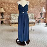ASTR  The Label Jumpsuit Blue Pleated Cutout Wide Leg Cropped M Cocktail Party Photo 3