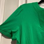 Rafaella NWT  Size L Kelly Green V Neck Short Sleeve Tee Shirt Embroidered Trim Photo 2