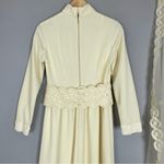 Vintage 1970s Wedding Dress Lace Belt Long Veil Handmade Cream Pale Yellow Retro Photo 10
