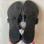 Tory Burch Miller Scarf Sandals Leather Size 9 Royal Navy Blue Floral Satin Logo Photo 10