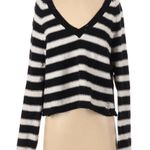 Wildfox  Distressed Striped Vneck Sweater Black White Photo 0