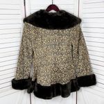 Newport News Vintage Embossed Faux Fir Trim Leather Princess Swing Coat Small Photo 9