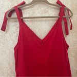 Everlily Red Linen midi jumpsuit romper sleeveless v Photo 5