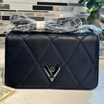 VALENTINO ORLANDI Bag Black w/Gunmetal Diamond Quilted Crossbody Shoulder New Photo 0