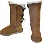 UGG  TAN & BROWN SUEDE & SHEARLING TALL "BAILEY BOW" PULL ON BOOTS (6) Photo 0