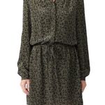 Rails  100% Silk Haha Olive Green Cheetah Shirt Dress Size M Photo 11