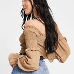 Parisian NWT Tall shirred crossover wrap crop top in taupe Photo 4