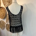 Vintage And How Paris NY Black Crochet Fringe Vest Boho 70s Western Sz M Size M Photo 7