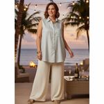 Chico's  Silver Metallic Linen Blend Sleeveless Collared Button Up Top 4 20 22 Photo 1