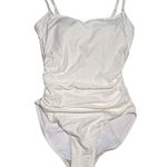 E.Menie White ruched spaghetti strap one piece build in bra swimsuit medium Photo 0