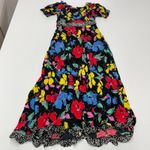 RIXO Dress Womens Size 2 Black Floral Print Off Shoulder Puff Sleeve Maxi Photo 3