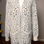 Evolution By Cyrus Open Cardigan Sweater Womens M Cheetah Leopard Slate Cozy White Size M Photo 0