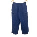 Kate Hill Cargo Pants Size 6 Navy Blue 100% Linen Wide Leg Utility Pockets Photo 2