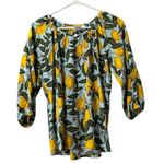 PARSLEY & SAGE Shirt Women Size Small Lemon Print Puff Sleeve Rayon Yellow Blue Photo 0