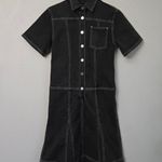 Proenza Schouler  Black Short Sleeve Collared Denim Dress Photo 2