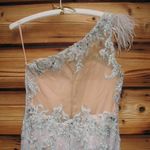 Mac Duggal  79264 Blue Embroidered Applique Feathered One Shoulder Trumpet Gown Photo 13