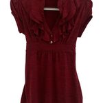 HeartSoul Women's Medium Red Ruffle Front V Neck Empire Waist Scrub Top Babydoll Photo 0