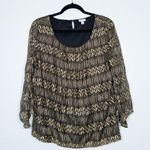 Rebecca Malone Black & Gold Lace Overlay Blouse Size XL Photo 0