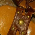 Qupid  6.5 Wooden Boho Braded Strap Sandals in Cognac Photo 2