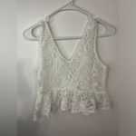 ZARA White Lace V Neck Peplum Crop Top Size Medium Photo 2