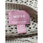 Muse Women's Gray Crochet Knit Crewneck Short Puff Sleeve Crop Sweater Top Sz M Size M Photo 2
