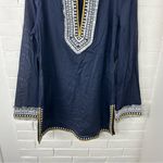Tory Burch Navy Embroidered Fringe Detail 100% Cotton Tunic Size 8 Photo 4