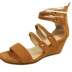 Kaari Blue  Megan Open Toe Wedge Strappy Slip on Sandal Brown zip back 8W Photo 7
