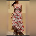 Free People  intimately red and cream Floral halter tiered maxi dress sz S Photo 2