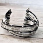 Vintage Bracelet / Bangle / Cuff Stunning Dark Gray & Silver Tone Cross Over Photo 3