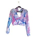 ZARA NWOT  LONG SLEEVE FLORAL WATERCOLOR CROP TOP CHIFFON FABRIC MEDIUM Photo 4