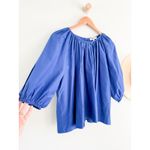 Madewell | NWT Shirred Puff-Sleeve Top in Cotton-Silk Voile Bright Sapphire Sz L Photo 3