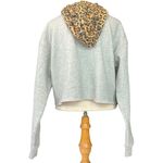 𝅺celestial Bodiez Gray Leopard Print Hooded Cropped Sweatshirt Size Medium Gray Photo 3