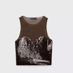 ZARA NWOT TULLE CROPPED TOP WITH SEQUINS Dark brown | 0219/115 Photo 4