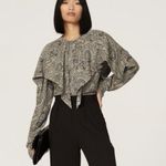 Rosetta Getty Paisley Asymmetrical Dress Tie Sleeves Scarf Top Gray Size 2 Photo 0