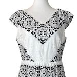 New York & Company Cream Black Lace Eyelet Cap Sleeve Vneck Dress Women's Size 8 Photo 4