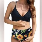 Maternity Two Piece Bikini Criss Cross Black Yellow Sunflower Swimsuit Small Size undefined Photo 0