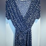 Kaileigh Woman’s Size Medium Navy Faux Wrap Polka Dot Stretch Dress Photo 2
