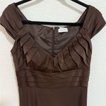 Calvin Klein Chocolate Brown Pleated Cap Sleeve Silk Satin Evening Gown Size 8 Photo 2