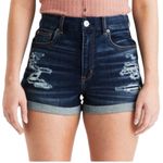 American Eagle  Curvy Hi-Rise Shortie Jean Shorts Dark Wash Distressed Women’s 00 Photo 0