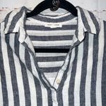 Beach Lunch Lounge Shirt Women Small Gray White Striped Hi Lo Fringe Hem Blouse Photo 5