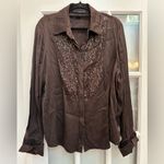 LINDA ALLARD ELLEN TRACY 100% Silk Brown Sequin Blouse Top Formal Plus Size 20 Photo 9