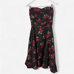 Vintage 90s Stop Staring! Rose Ruched Fit & Flare Strapless Midi Dress Black Size L Photo 2