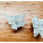 Carved Butterfly And Hawk Mother Of Pearl Brooch Pin Vintage Set Of Two White Photo 1