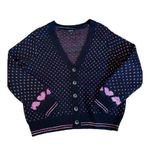 Torrid Cardigan Drop Shoulder V-Neck Button Front Sweater Black Pink Hearts Sz 0 Photo 5