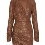 Ronny Kobo Jane Dress Sequined Knit Mock Neck Mini Dress in Brown Size XL Photo 2