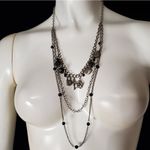 Silver & Black Multilayer Flower & Lock & Key Necklace Silver Photo 1